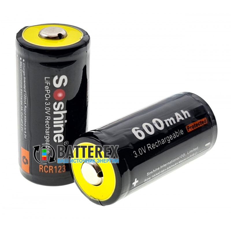 Аккумулятор 16340 CR123A Soshine 600mah 3,0V LiFePO4 Protected