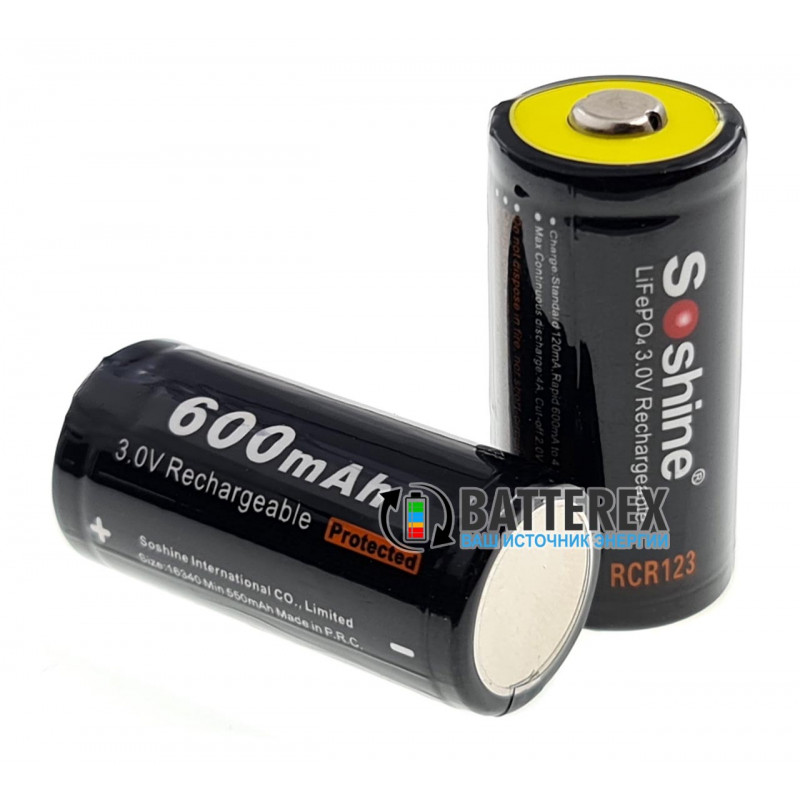Аккумулятор 16340 CR123A Soshine 600mah 3,0V LiFePO4 Protected Аккумулятор 16340 CR123A Soshine 600mah 3,0V LiFePO4 Protected