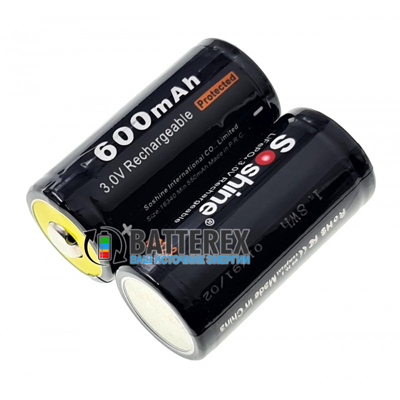 Аккумулятор 16340 CR123A Soshine 600mah 3,0V LiFePO4 Protected Аккумулятор 16340 CR123A Soshine 600mah 3,0V LiFePO4 Protected