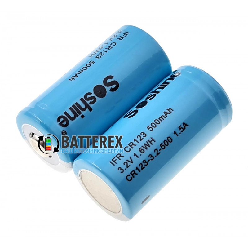 Аккумулятор 16340 CR123A Soshine 500mah 3,0V LiFePO4 без защиты Аккумулятор 16340 CR123A Soshine 500mah 3,0V LiFePO4 без защиты