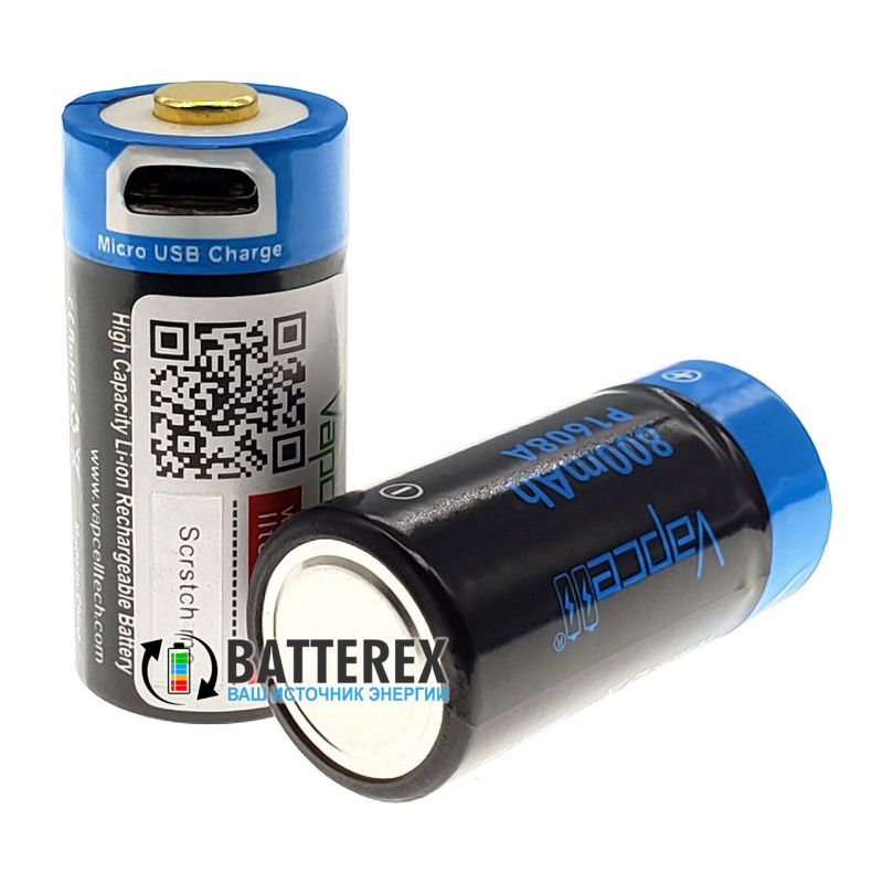 Аккумулятор 16340 CR123A с зарядкой от USB Vapcell 800mah 3,6V Protected с защитой Аккумулятор 16340 CR123A с зарядкой от USB Vapcell 800mah 3,6V Protected с защитой