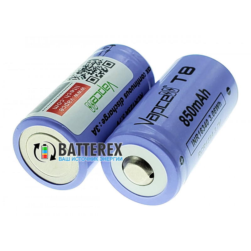 Аккумулятор 16340 CR123A Vapcell 850mah 3,7V 3A без защиты Аккумулятор 16340 CR123A Vapcell 850mah 3,7V 3A без защиты