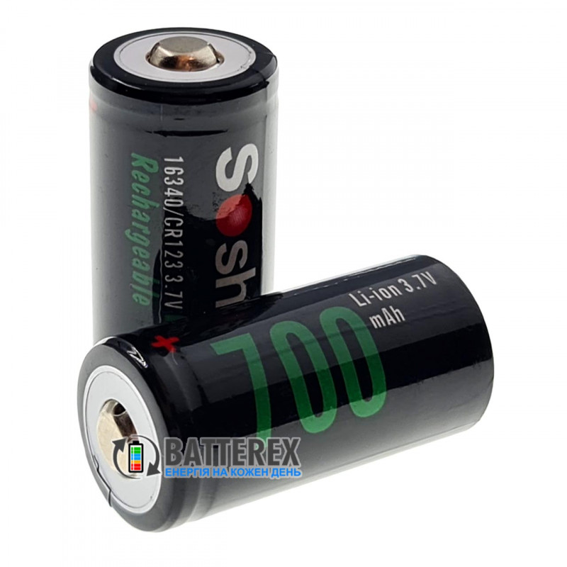 Аккумулятор 16340 CR123A Soshine 700 mah 3.7V с выпуклым плюсом без защиты