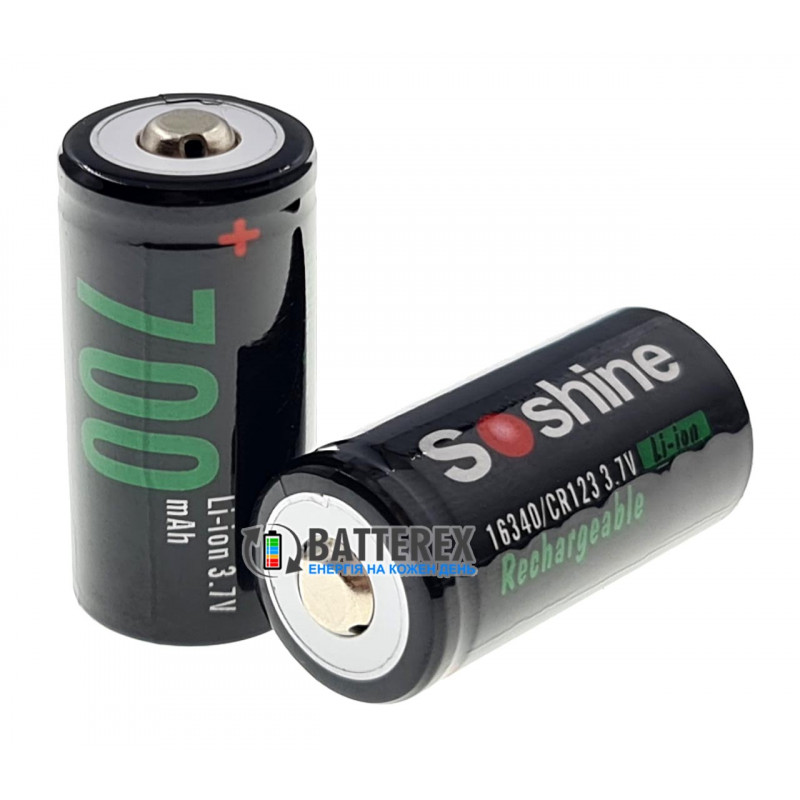 Аккумулятор 16340 CR123A Soshine 700 mah 3.7V с выпуклым плюсом без защиты
