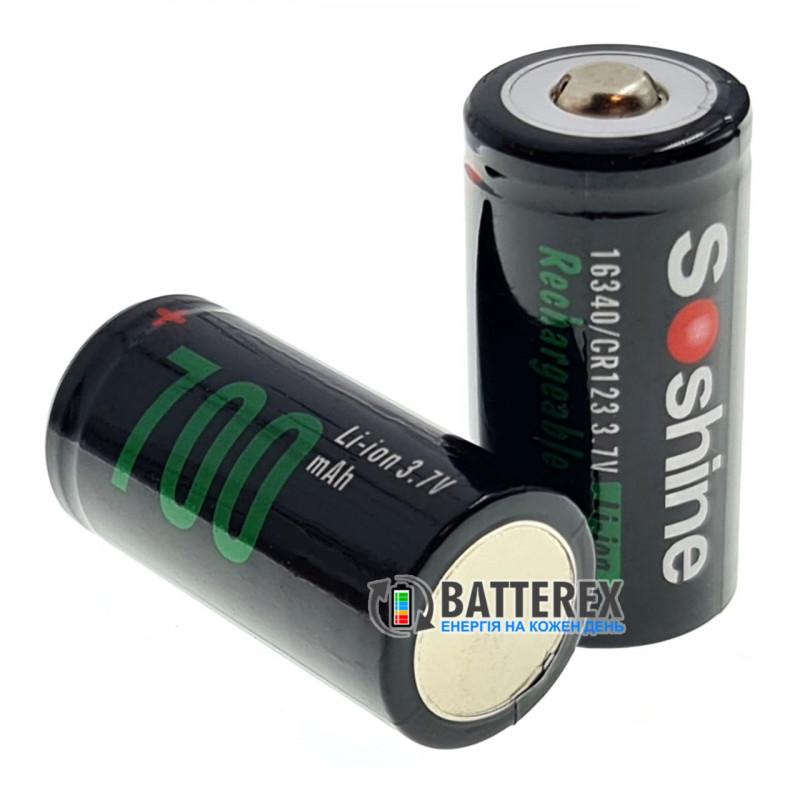 Аккумулятор 16340 CR123A Soshine 700 mah 3.7V с выпуклым плюсом без защиты