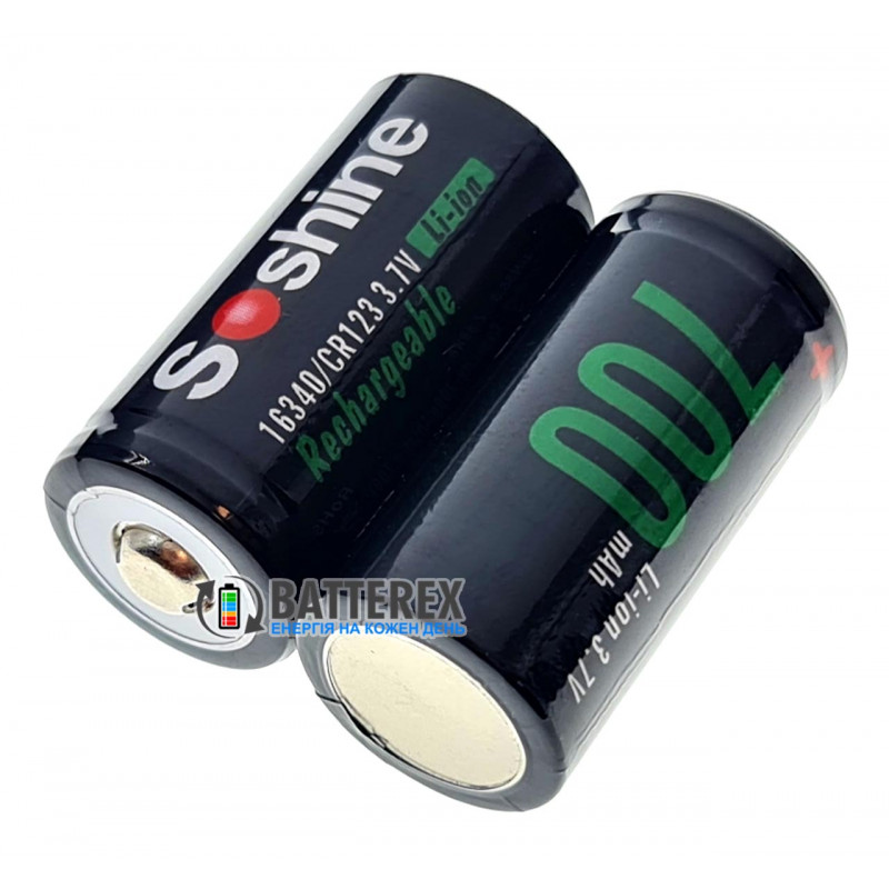 Аккумулятор 16340 CR123A Soshine 700 mah 3.7V с выпуклым плюсом без защиты