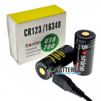 16340 CR123A Soshine 700mah 3,7V Protected micro USB - с защитой и зарядкой от USB