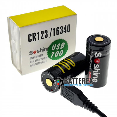 16340 CR123A Soshine 700mah 3,7V Protected micro USB - с защитой и зарядкой от USB 16340 CR123A Soshine 700mah 3,7V Protected micro USB - с защитой и зарядкой от USB