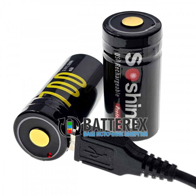 Аккумулятор 16340 CR123A с зарядкой от USB Soshine 700mah 3,7V Protected с защитой Аккумулятор 16340 CR123A с зарядкой от USB Soshine 700mah 3,7V Protected с защитой