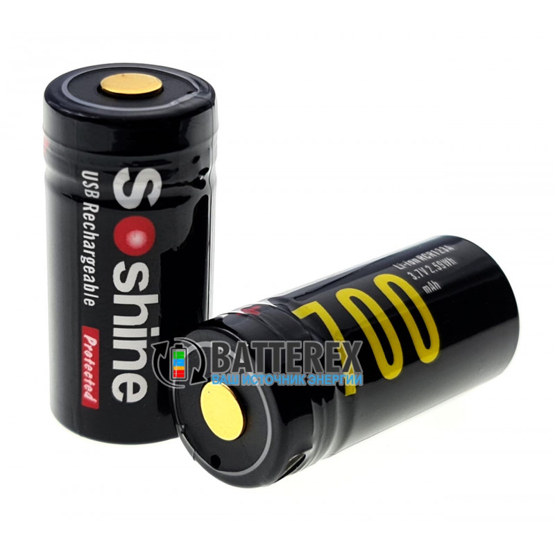 Аккумулятор 16340 CR123A с зарядкой от USB Soshine 700mah 3,7V Protected с защитой Аккумулятор 16340 CR123A с зарядкой от USB Soshine 700mah 3,7V Protected с защитой