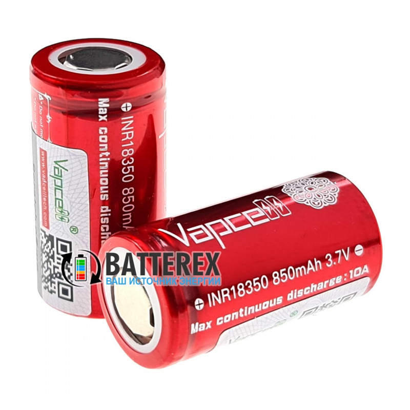 Аккумулятор высокотоковый 18350 Vapcell INR 850mah 3,6V 10A без защиты