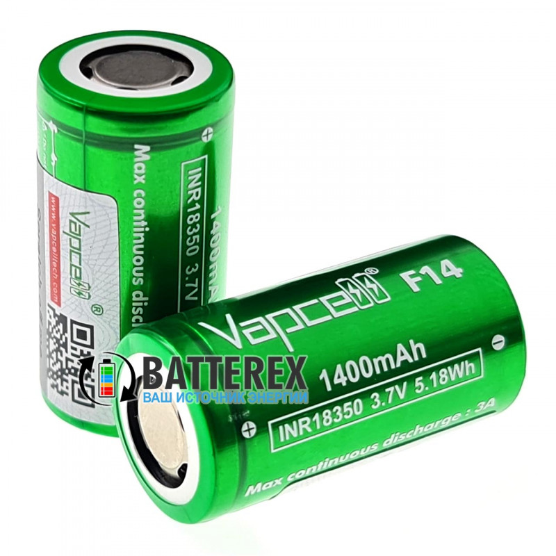 Аккумулятор 18350 максимальной ёмкости Vapcell F14 INR 1400mah 3,6V 3A