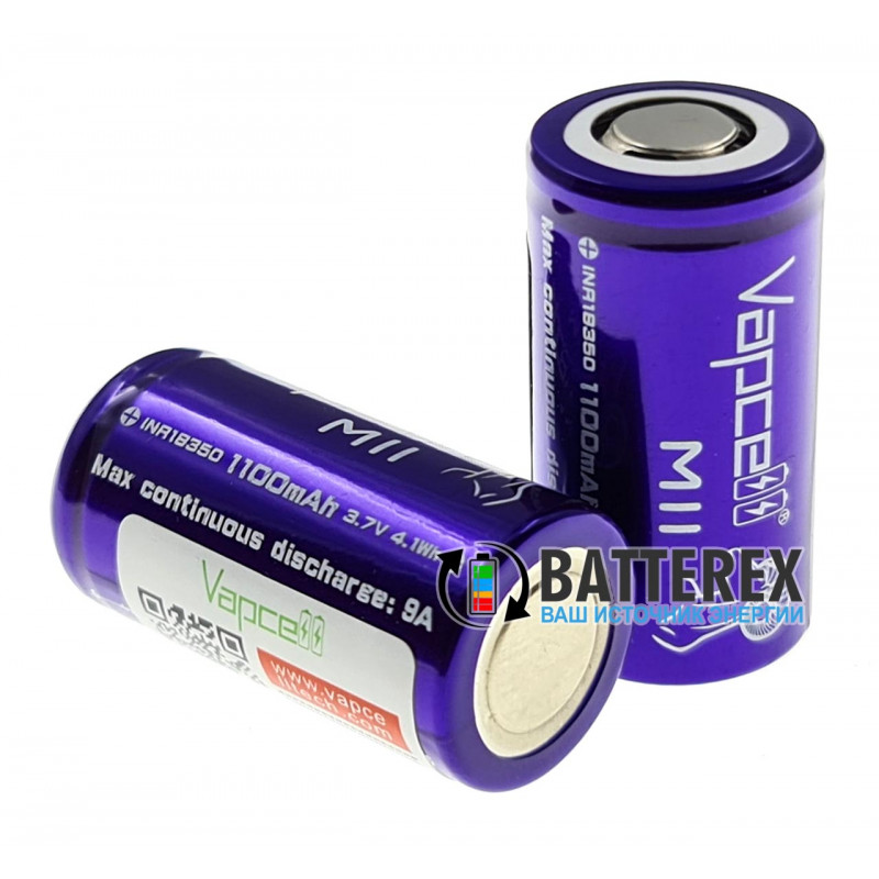18350 Vapcell M11 INR 1100mah 3.6V 9A высокотоковый без защиты 18350 Vapcell M11 INR 1100mah 3.6V 9A высокотоковый без защиты
