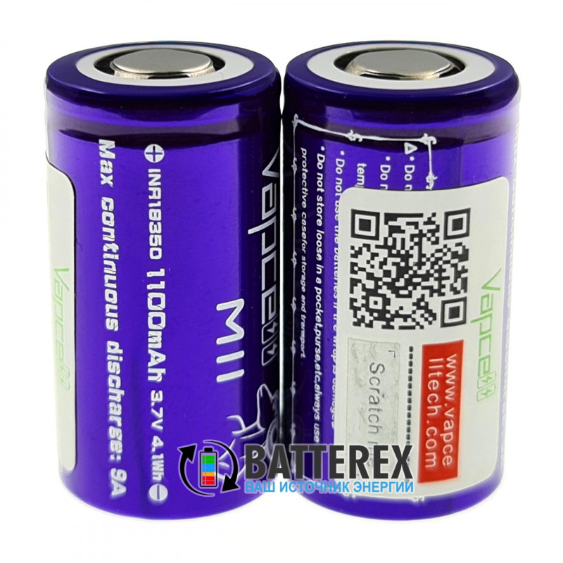 18350 Vapcell M11 INR 1100mah 3.6V 9A высокотоковый без защиты 18350 Vapcell M11 INR 1100mah 3.6V 9A высокотоковый без защиты