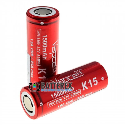 18500 Vapcell INR K15 1500mah 3.7V 15A/25A высокотоковый без защиты