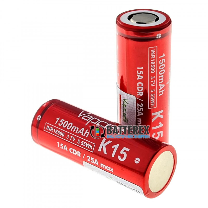 Аккумулятор Li-ion 18500 Vapcell INR K15 1500mah 3.7V 15A высокотоковый Аккумулятор Li-ion 18500 Vapcell INR K15 1500mah 3.7V 15A высокотоковый