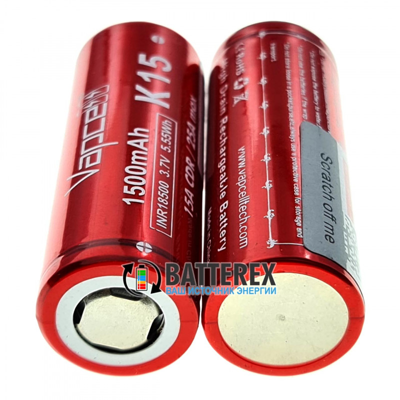 Аккумулятор Li-ion 18500 Vapcell INR K15 1500mah 3.7V 15A высокотоковый Аккумулятор Li-ion 18500 Vapcell INR K15 1500mah 3.7V 15A высокотоковый