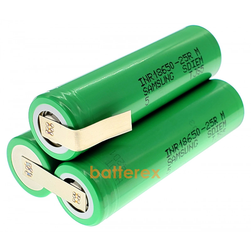 Сборка 18650 3S 11.1-12.6V 20A 2500mah из 3х аккумуляторов 18650 Samsung 25R 2500mah для шуруповёрта (треугольная)