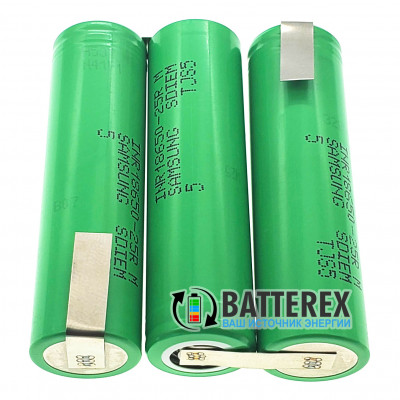 Сборка 3S 11.1-12.6V 20A 2500mah из 3х аккумуляторов 18650 Samsung 25R для шуруповёрта (плоская) Сборка 3S 11.1-12.6V 20A 2500mah из 3х аккумуляторов 18650 Samsung 25R для шуруповёрта (плоская)