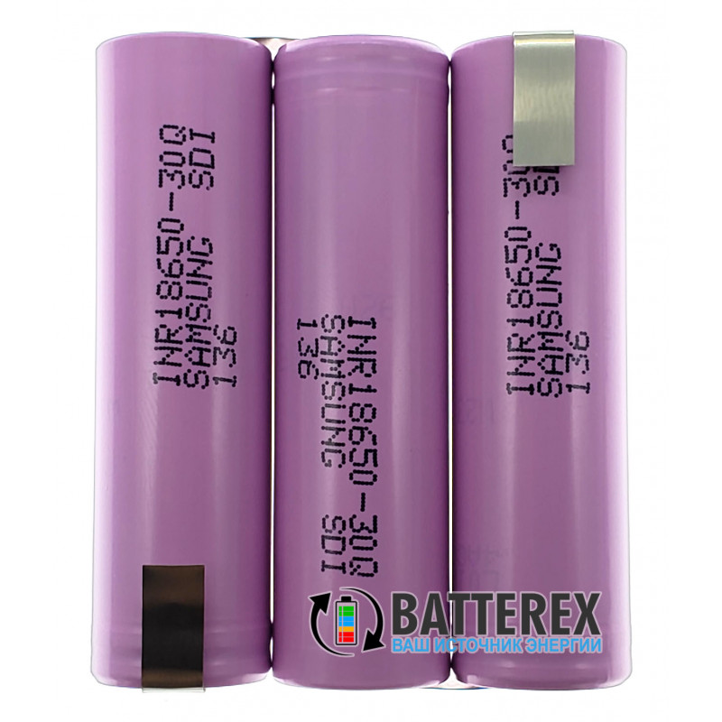 Сборка 11,1В из 3х аккумуляторов 18650 Samsung 30Q 3000mah для шуруповёрта (плоская) Сборка 11,1В из 3х аккумуляторов 18650 Samsung 30Q 3000mah для шуруповёрта (плоская)