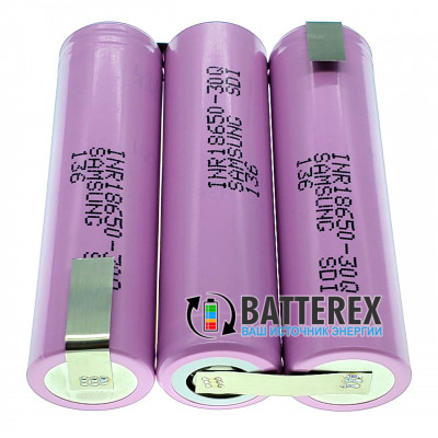 Сборка 3S 11.1-12.6V 15A 3000mah из 3х аккумуляторов 18650 Samsung 30Q для шуруповёрта (плоская)