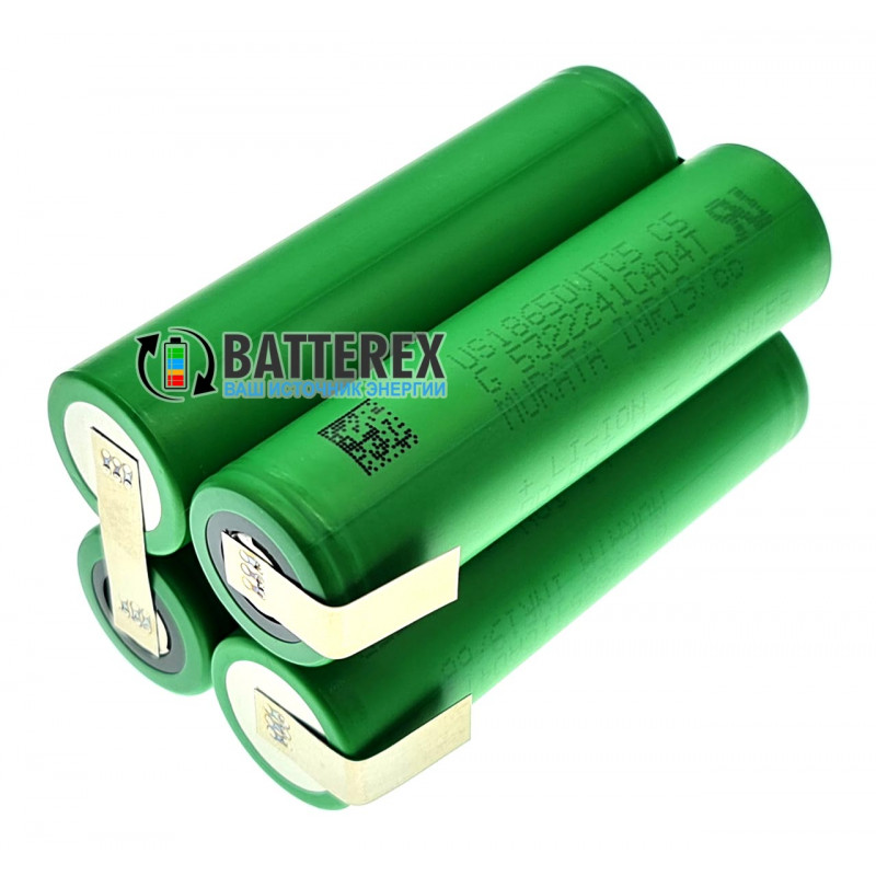 Сборка высокотоковая 18650 4S последовательная 14.8V из 4х аккумуляторов 18650 Sony Murata VTC5 2600mah 30А (прямоугольная)
