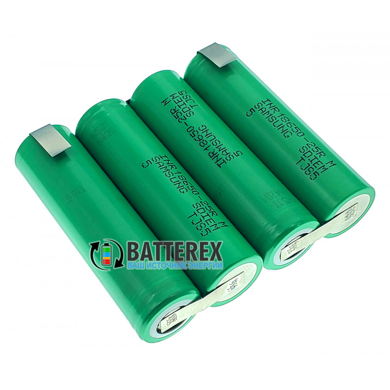 Сборка 14,8В из 4 аккумуляторов 18650 Samsung 25R 2500mah для шуруповёрта (плоская) Сборка 14,8В из 4 аккумуляторов 18650 Samsung 25R 2500mah для шуруповёрта (плоская)