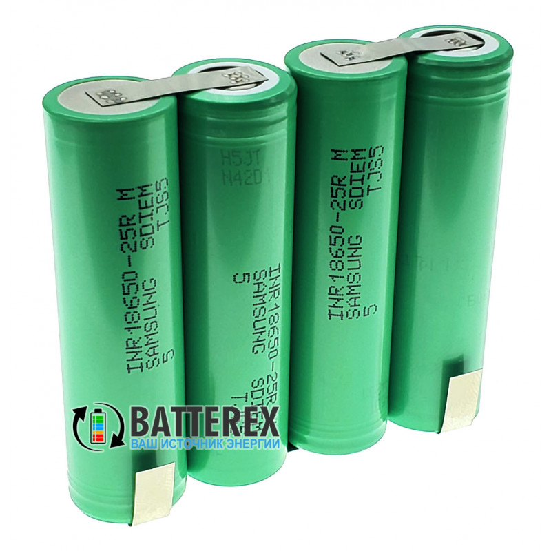 Сборка 14,8В из 4 аккумуляторов 18650 Samsung 25R 2500mah для шуруповёрта (плоская) Сборка 14,8В из 4 аккумуляторов 18650 Samsung 25R 2500mah для шуруповёрта (плоская)