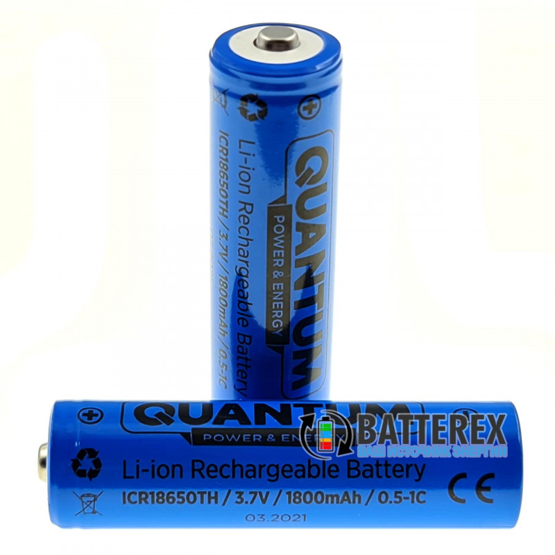 Аккумулятор 18650 Quantum ICR18650 1800mah 3.7V Button Top с выпуклым контактом плюс Аккумулятор 18650 Quantum ICR18650 1800mah 3.7V Button Top с выпуклым контактом плюс