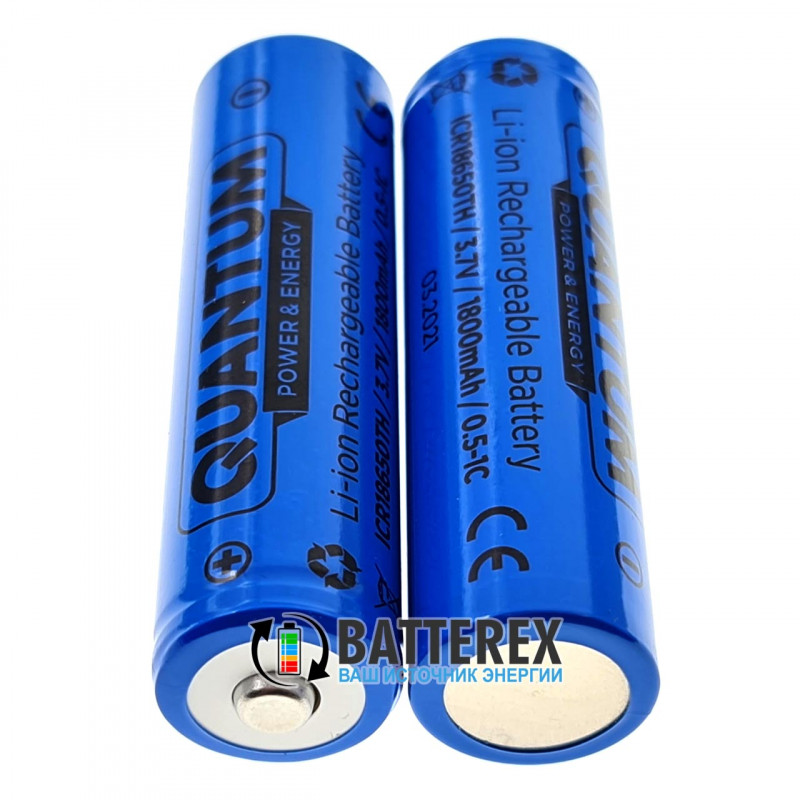 Аккумулятор 18650 Quantum ICR18650 1800mah 3.7V Button Top с выпуклым контактом плюс Аккумулятор 18650 Quantum ICR18650 1800mah 3.7V Button Top с выпуклым контактом плюс