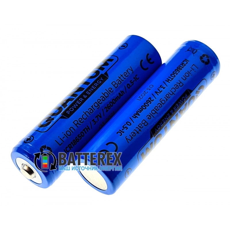 Аккумулятор 18650 Quantum ICR18650 2600mah 3.7V Button Top с выпуклым контактом плюс