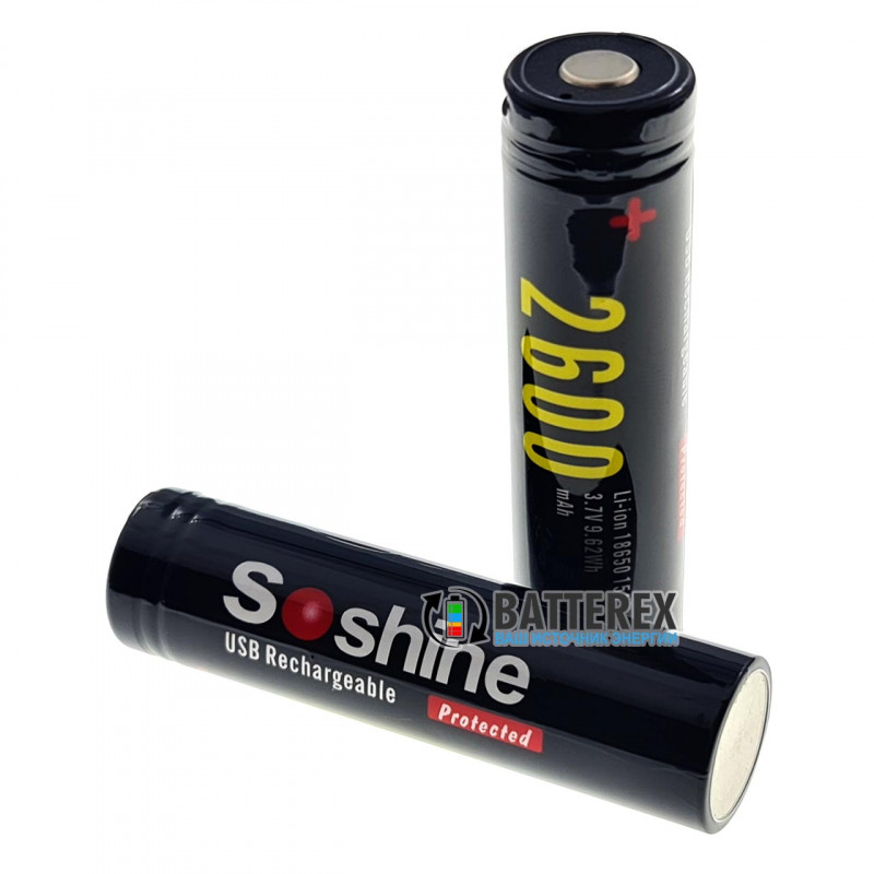 Аккумулятор 18650 Soshine 2600mah 3,7V Protected USB с защитой и встроенной зарядкой от USB Аккумулятор 18650 Soshine 2600mah 3,7V Protected USB с защитой и встроенной зарядкой от USB