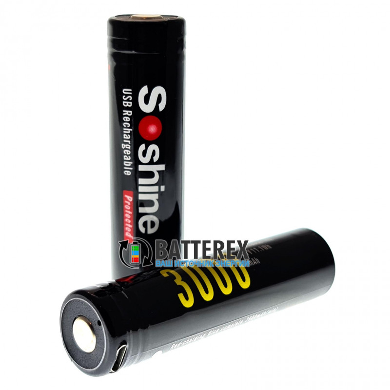 Аккумулятор 18650 Soshine 3000mah 3,7V Protected с защитой с зарядкой от micro-USB Аккумулятор 18650 Soshine 3000mah 3,7V Protected с защитой с зарядкой от micro-USB