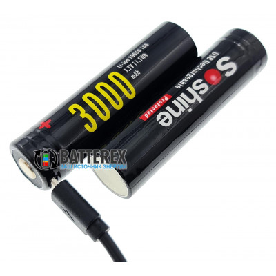 18650 Soshine 3000mah 3,7V Protected с защитой с зарядкой от micro-USB