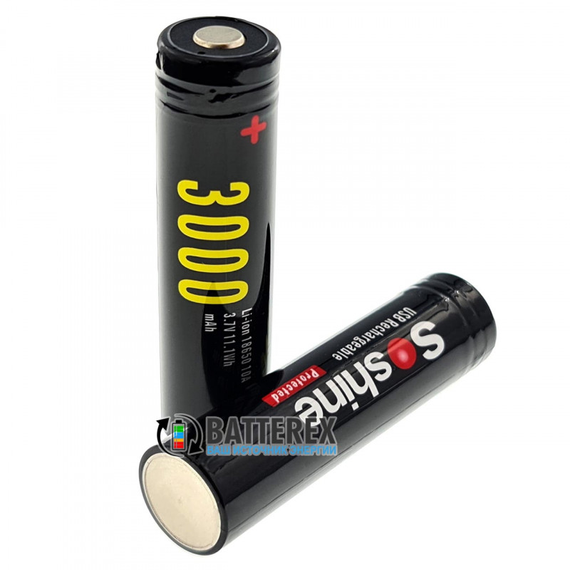 Аккумулятор 18650 Soshine 3000mah 3,7V Protected с защитой с зарядкой от micro-USB Аккумулятор 18650 Soshine 3000mah 3,7V Protected с защитой с зарядкой от micro-USB