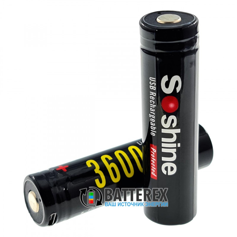Аккумулятор 18650 Soshine 3600mah 3,7V Protected с защитой со встроенный USB-зарядкой Аккумулятор 18650 Soshine 3600mah 3,7V Protected с защитой со встроенный USB-зарядкой