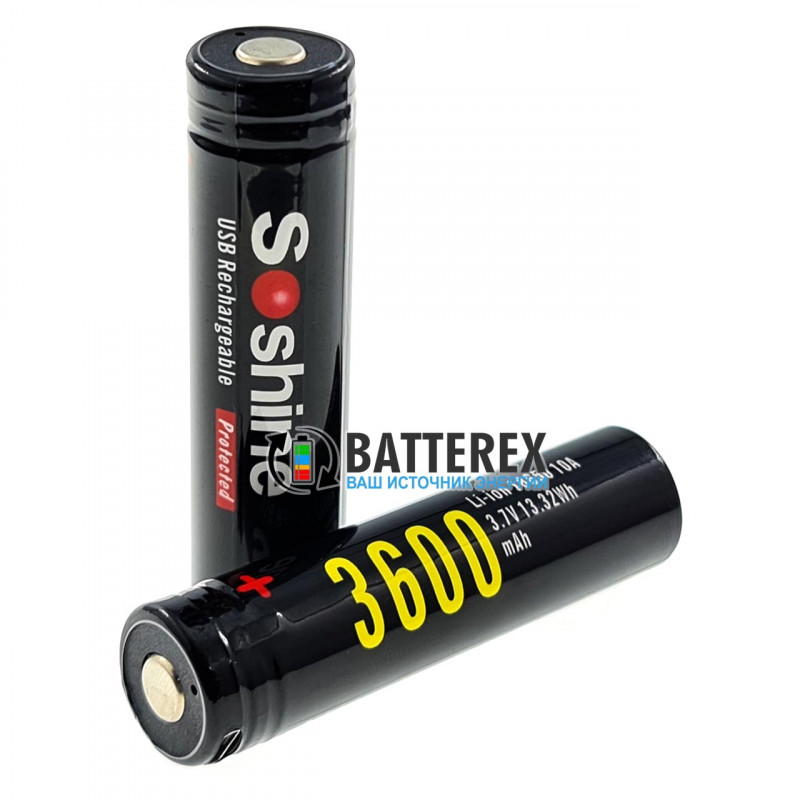 Аккумулятор 18650 Soshine 3600mah 3,7V Protected с защитой со встроенный USB-зарядкой Аккумулятор 18650 Soshine 3600mah 3,7V Protected с защитой со встроенный USB-зарядкой