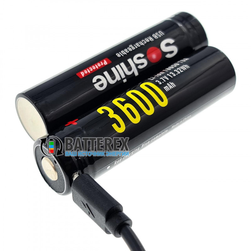 Аккумулятор 18650 Soshine 3600mah 3,7V Protected с защитой со встроенный USB-зарядкой Аккумулятор 18650 Soshine 3600mah 3,7V Protected с защитой со встроенный USB-зарядкой