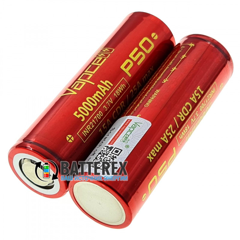 Высокотоковый аккумулятор 21700 Vapcell P50 3.7V 5000mah 10/25A Высокотоковый аккумулятор 21700 Vapcell P50 3.7V 5000mah 10/25A