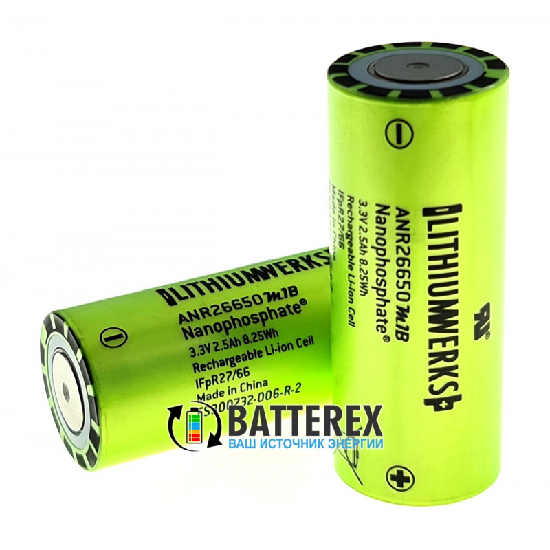 Аккумулятор 26650 Lithium Werks ANR26650M1-B Nanophosphate LiFePO4 2500mah 3,3V 50A высокотоковый Аккумулятор 26650 Lithium Werks ANR26650M1-B Nanophosphate LiFePO4 2500mah 3,3V 50A высокотоковый