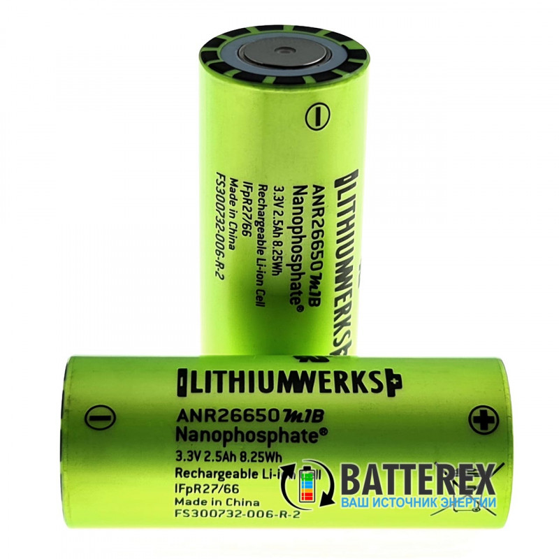 Аккумулятор 26650 Lithium Werks ANR26650M1-B Nanophosphate LiFePO4 2500mah 3,3V 50A высокотоковый Аккумулятор 26650 Lithium Werks ANR26650M1-B Nanophosphate LiFePO4 2500mah 3,3V 50A высокотоковый