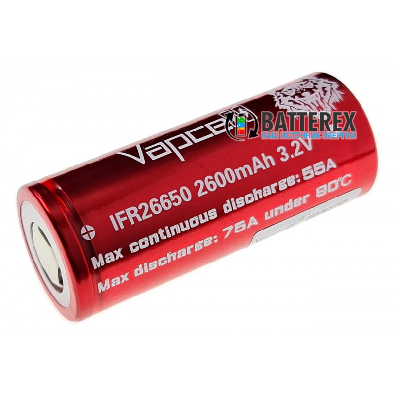 Аккумулятор LiFePO4 26650 Vapcell 2600mah 3.2V 55/75A высокотоковый Аккумулятор LiFePO4 26650 Vapcell 2600mah 3.2V 55/75A высокотоковый