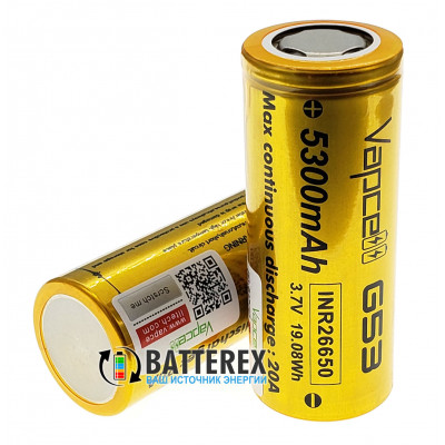 26650 Vapcell INR 5300mah 3,7V 20A высокотоковый без защиты 26650 Vapcell INR 5300mah 3,7V 20A высокотоковый без защиты