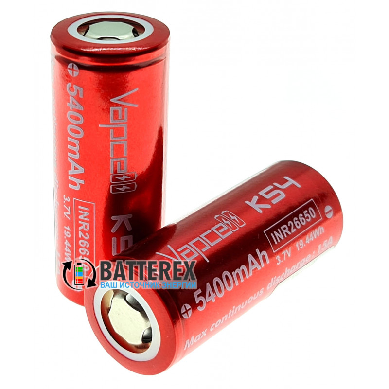 Аккумулятор 26650 высокотоковый Vapcell 5400mah 3,7V 15A без платы защиты