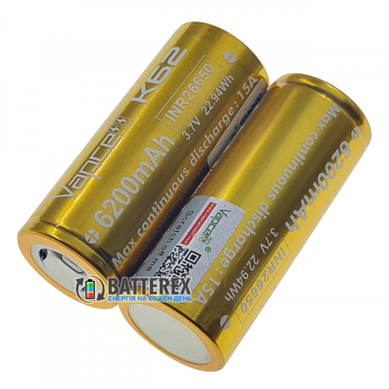 Аккумулятор 26650 высокотоковый Vapcell 6200mah 3,7V 15A без платы защиты