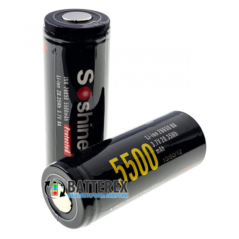 Аккумулятор 26650 Soshine 5500mah 3,7V с защитой