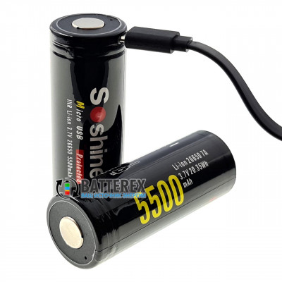 26650 Soshine 5500mah 3,7V Protected microUSB с защитой с зарядкой от micro-USB 26650 Soshine 5500mah 3,7V Protected microUSB с защитой с зарядкой от micro-USB