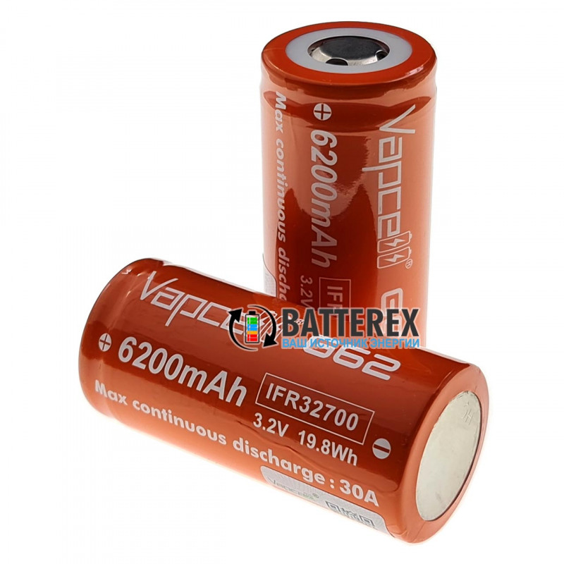 Аккумулятор LiFePO4 32700 Vapcell G62 6200mah 3.2V 30A высокотоковый Аккумулятор LiFePO4 32700 Vapcell G62 6200mah 3.2V 30A высокотоковый