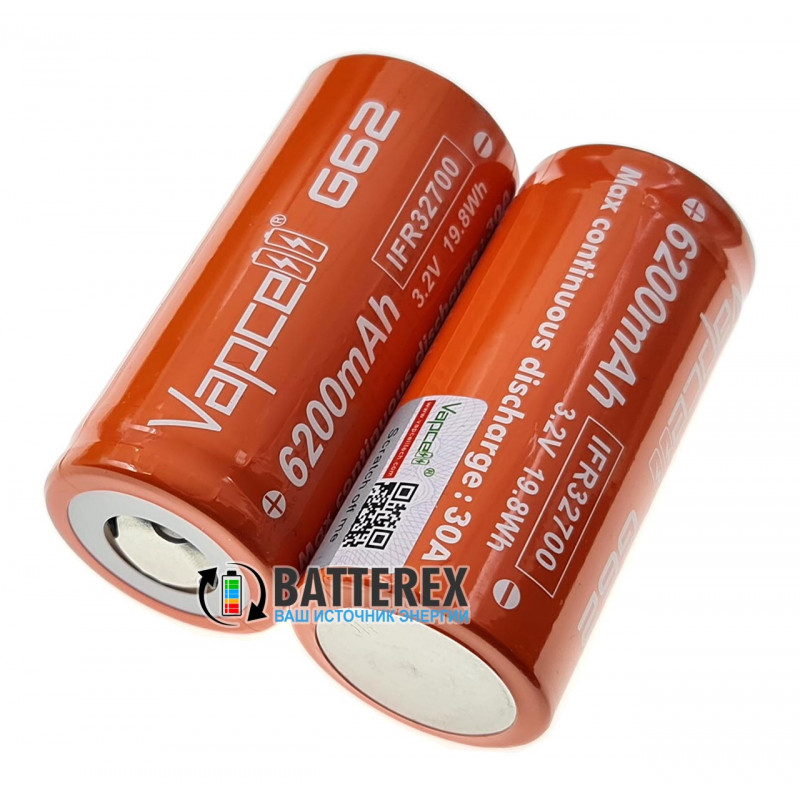 Аккумулятор LiFePO4 32700 Vapcell G62 6200mah 3.2V 30A высокотоковый Аккумулятор LiFePO4 32700 Vapcell G62 6200mah 3.2V 30A высокотоковый