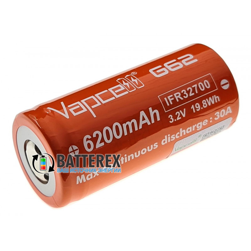 Аккумулятор LiFePO4 32700 Vapcell G62 6200mah 3.2V 30A высокотоковый Аккумулятор LiFePO4 32700 Vapcell G62 6200mah 3.2V 30A высокотоковый